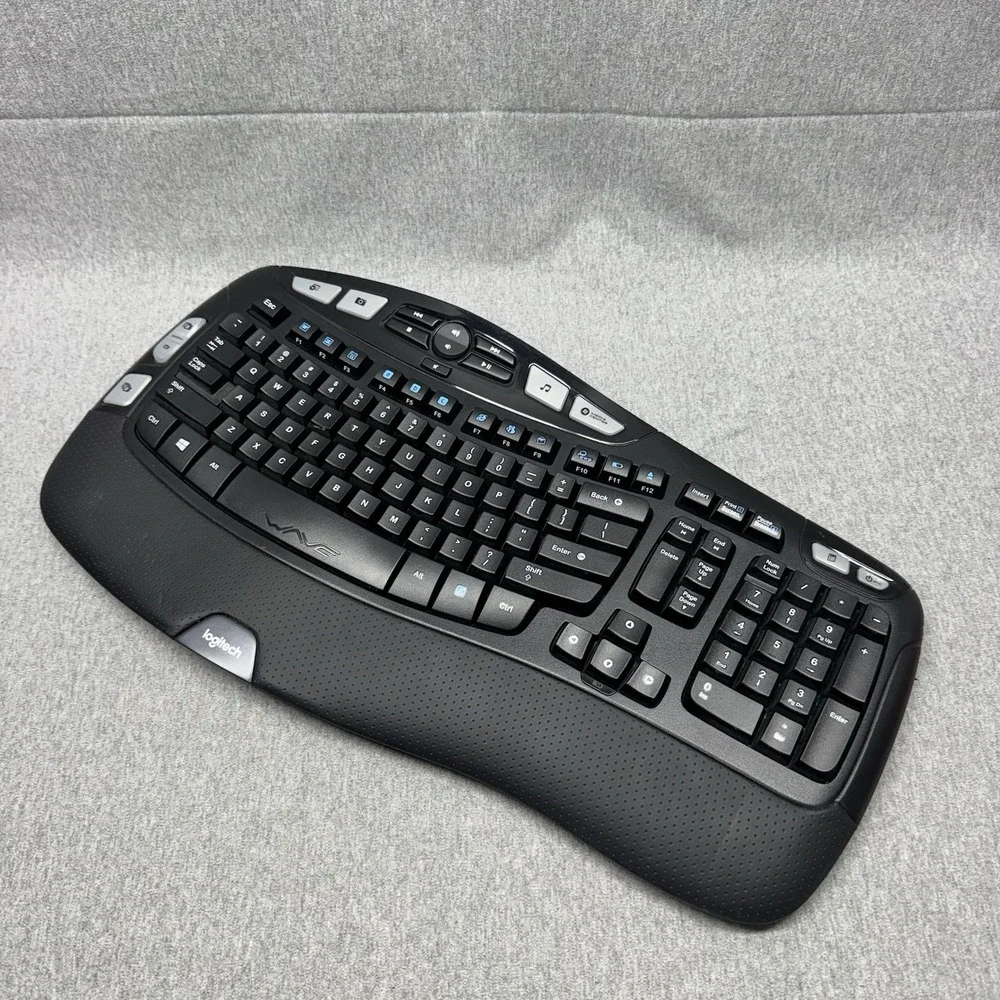 Logitech K350 Wireless Wave Keyboard Tested Working No Dongle Ergonomic Black
